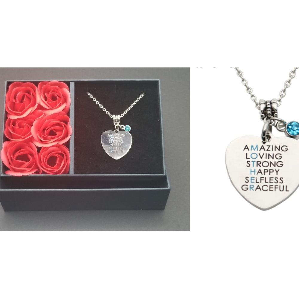 "Amazing Mother" Mother's Day Necklace W/Rose Soap Gift Box